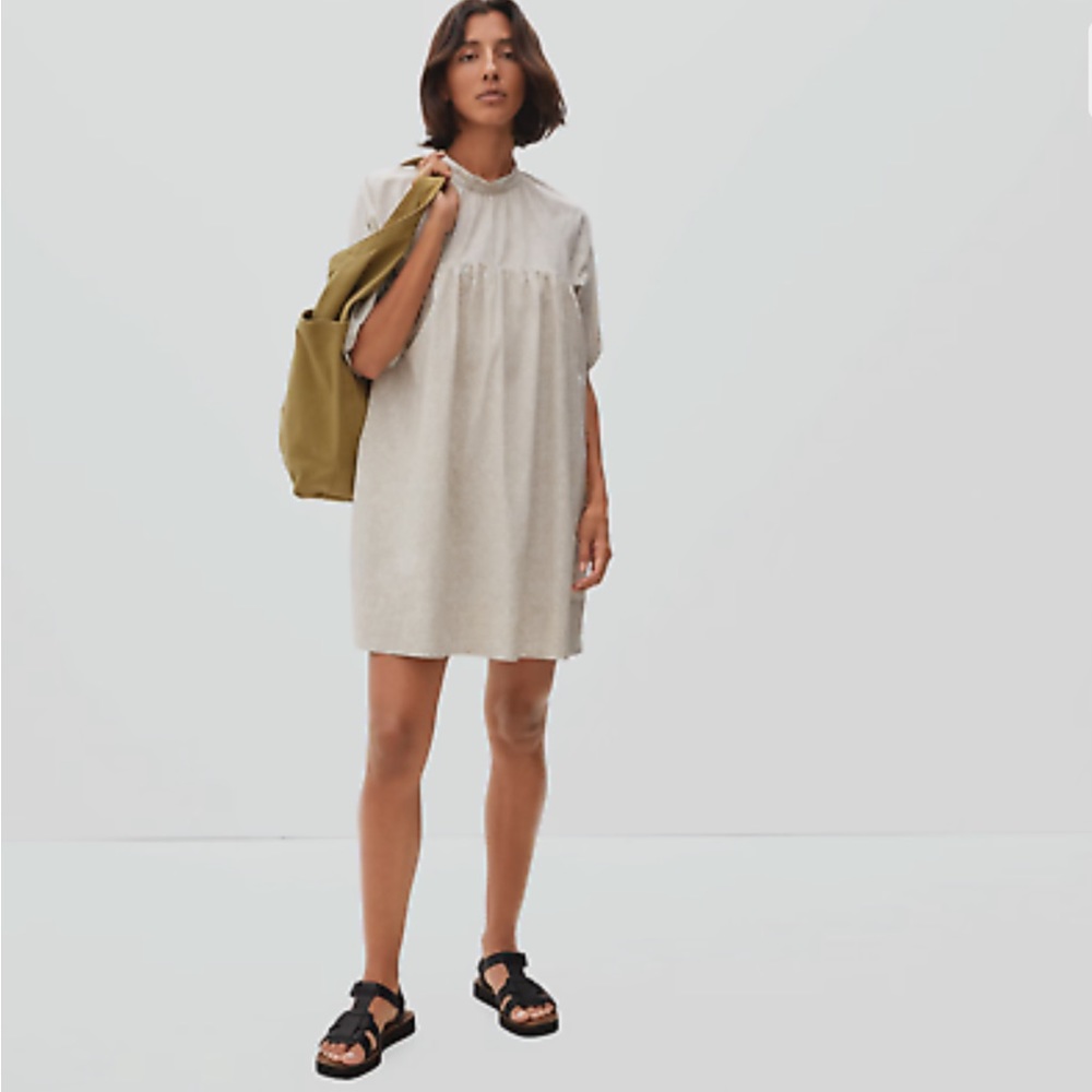 NEW EVERLANE Shirred Mini Dress Floral Cotton Babydoll Puff Sleeves Size Medium